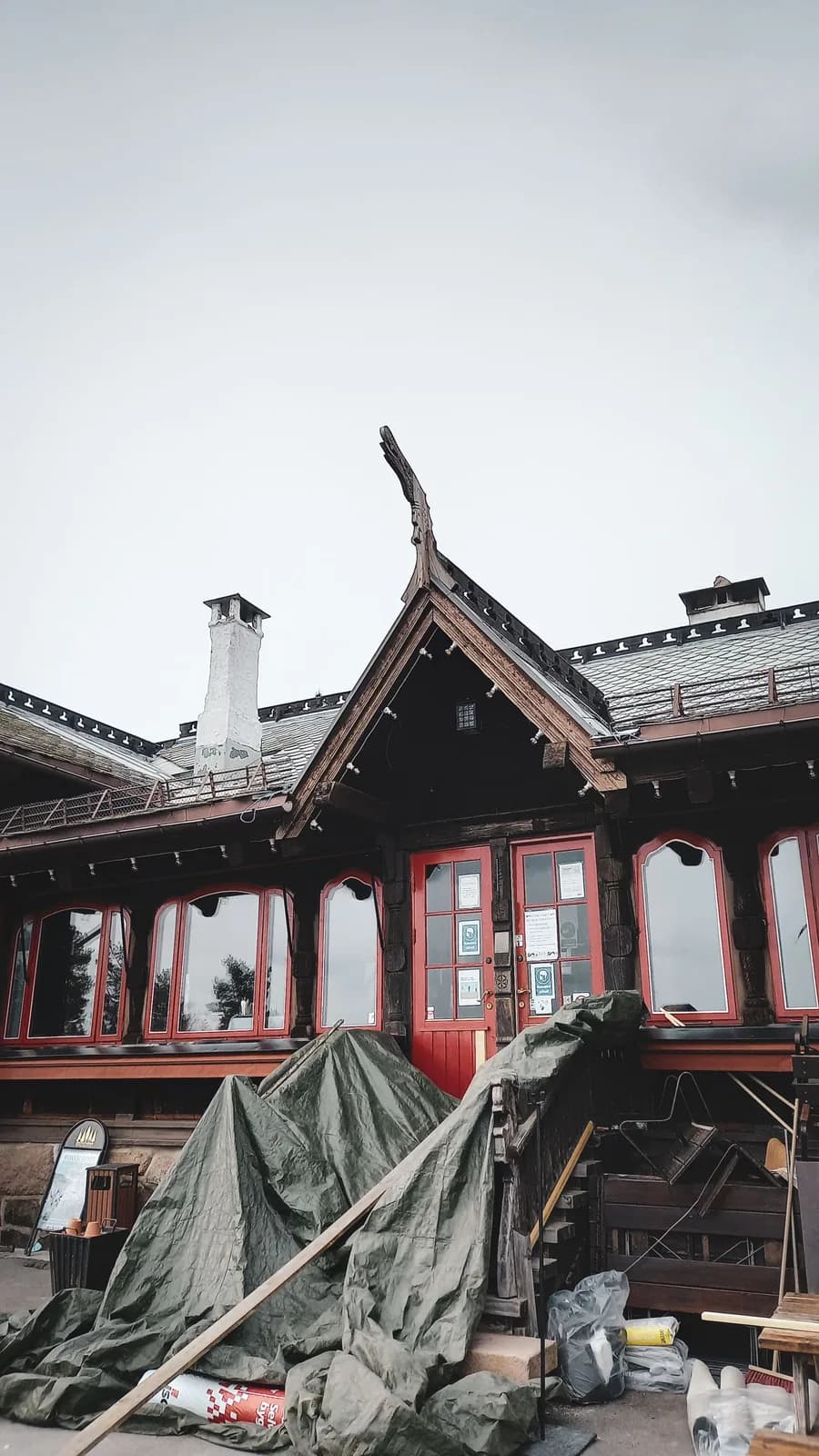 House facade during renovation