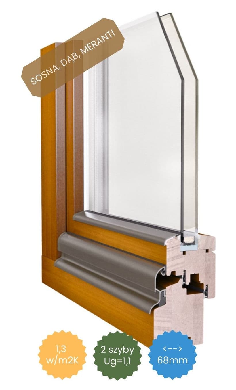 Okno drewniane LUPOL LM 68 Lignum